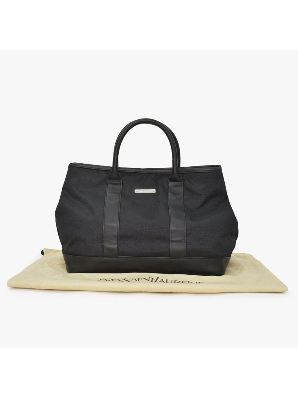 Saint Laurent Black Tote Bag Calfskin Silver